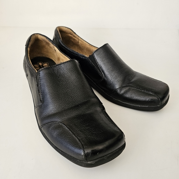 Dr Scholl's Black Leather Square Toe Small Wedge Comfort Shoes Size 8.5 - Picture 1 of 10